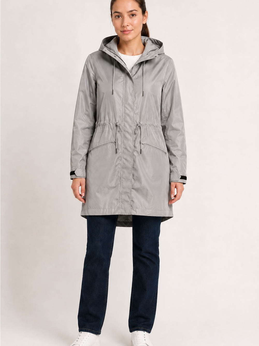 NOIZE Sibi Silver Grey Shiny Waterproof Raincoat XS